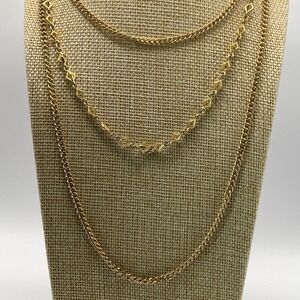 Unsigned Gold Tone 3 Strand Necklace Vintage Diamond Shape 17in
